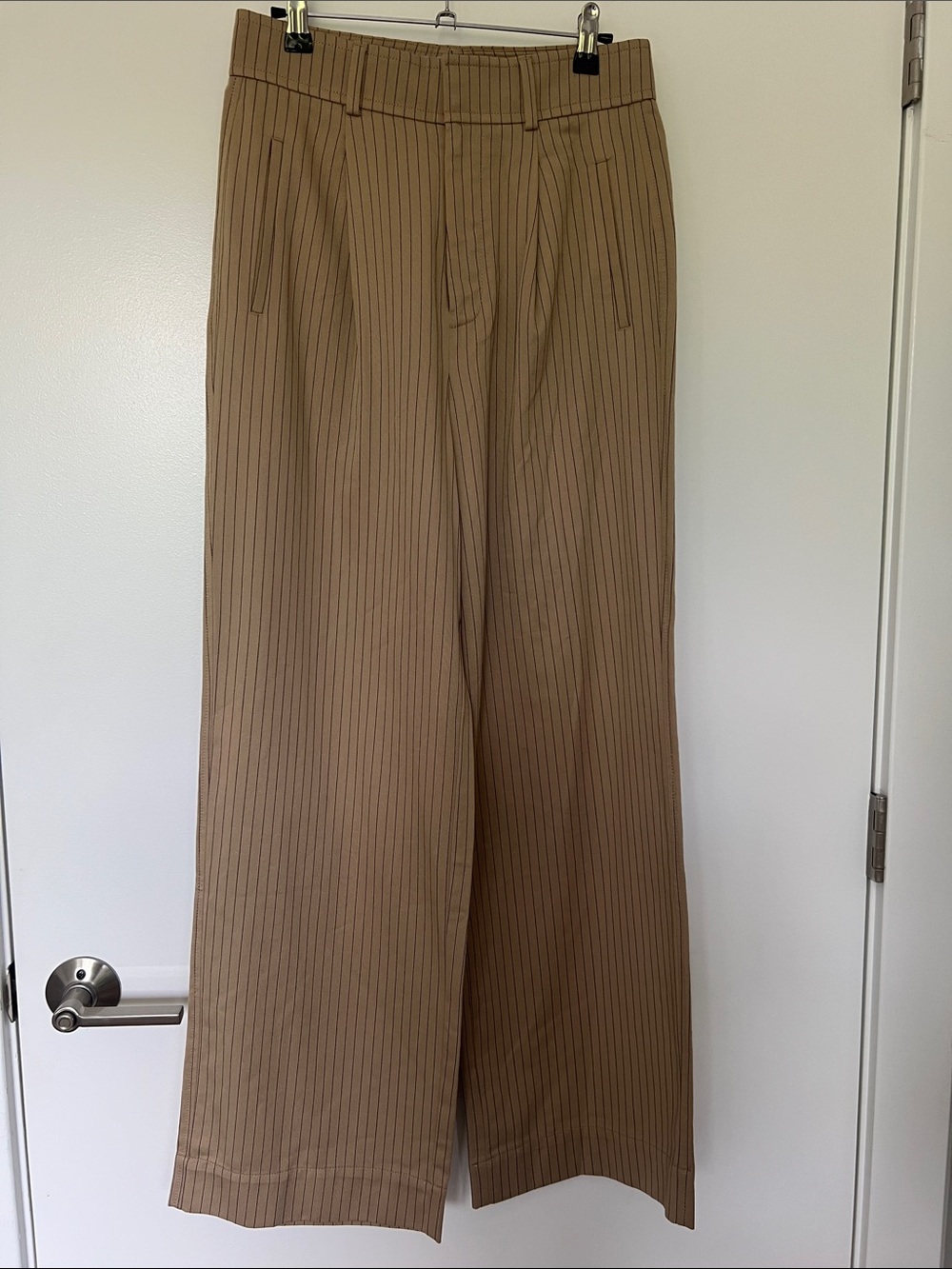 NWOT Everlane Tan Pinstripe Wide-Leg Trousers
